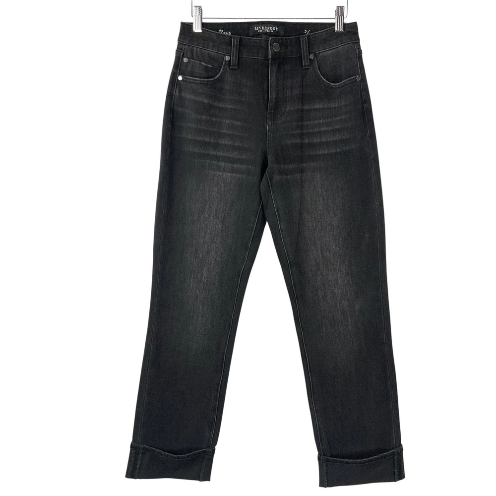 Liverpool The Girlfriend Black Jeans 2/26 Zip Fly Mid Rise Denim Cuffed Hem